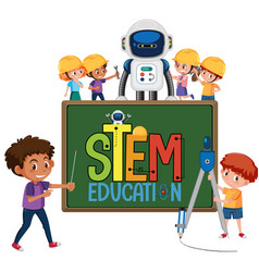 Stem Education Logo With Kids Wearing Engineer