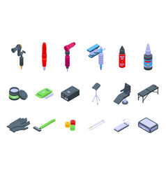 Tattoo Equipment Icons Set Isometric