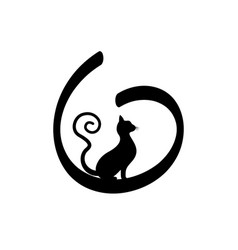 Black Cat Silhouette With Curly Tail Feline Icon