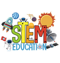 Stem Education Logo With Space Objects Isolated