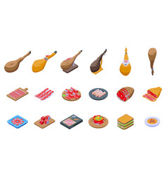 Jamon Icons Set Isometric Food Ham