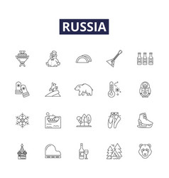 Russia Line Icons And Signs Moscow Ussr