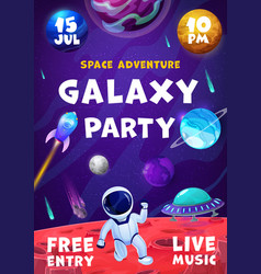 Space Party Flyer Cartoon Astronaut Ufo Rocket