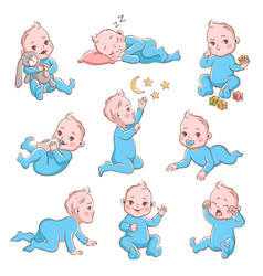 Cute Baby Boy Infant In Diaper With Different