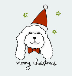 Poodle Dog Wear Santa Hat Merry Christmas Cartoon