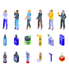 Mens Skin Care Icons Set Isometric Wash