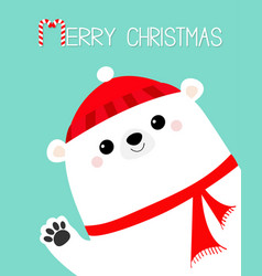 Merry christmas big white polar bear waving hand Vector Image