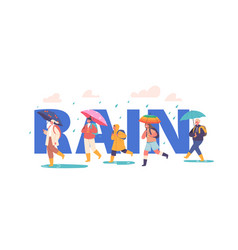 Rain Concept Happy Kids Walk Under Umbrella