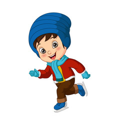 Cute Little Boy In Winter Clothes Playing Ice Skat