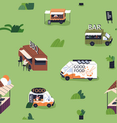 Street Food Trucks Outdoor Seamless Pattern