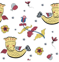 Folk Russian Seamless Pattern With Sirin - Half