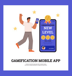 Gamification Mobile App Happy Man Reaches New