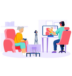 Elderly Woman With Gamepad In Her Hands Speaks