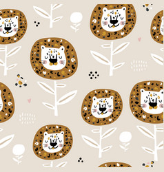 Seamless Pattern With Hand Drawn Cheetah Flowers