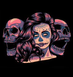 Dead Girl With Two Sugar Skulls