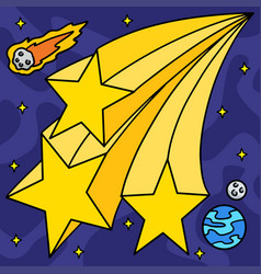 Falling Shooting Stars Colored Cartoon