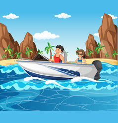 A Couple Driving Speed Boat In Beach Scene