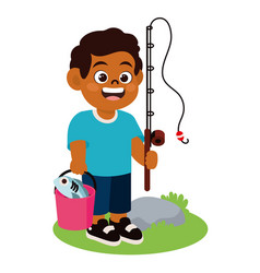 Cartoon Boy And Fishing Rod