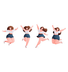 Of Four Happy Plus-size Women Jumping