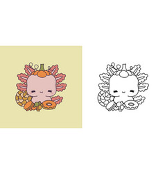 Set Clipart Halloween Axolotl Coloring Page