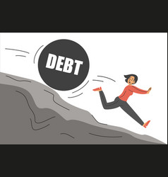 Woman Running Away From The Big Debt Isolated