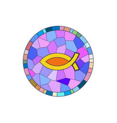 Stained Glass Round Window With Jesus Fish