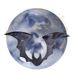 Watercolor Bat With Moon