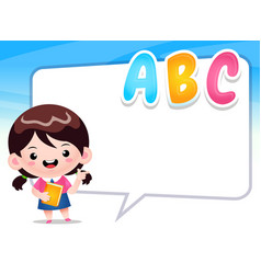 Cute Girl Student Pointing Away Big Speech Bubble