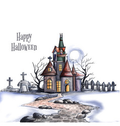 Halloween Haunted House On A White Background