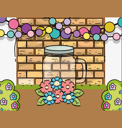 Mason Jar Flowers Balls Garland Wall Brick