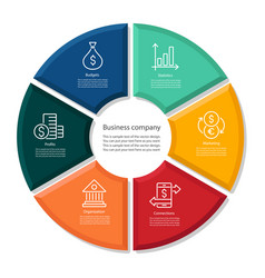 Colorful 6 Parts Pie Graph In Modern Flat Style