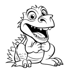 Cute Dinosaur - Black And White Cartoon Art