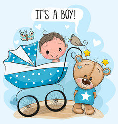 Greeting Card Its A Boy With Baby Carriage