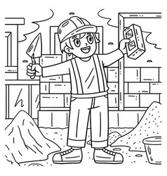 Construction Mason Holding Brick Coloring Page