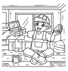 Construction Worker Eating Lunch Coloring Page