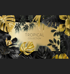 Frame With Gold Tropical Leaves