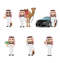 Arabian Man Character Set Rich Arab Man With Car