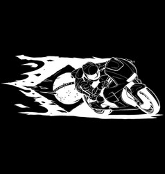 Super Bike Rider In White Line On Black Background