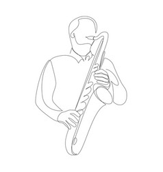 Continuous Line Drawing Of A Man Playing Saxophone