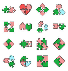 Puzzle Pieces Icons Set Color