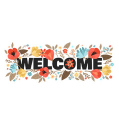 Welcome Banner With Flowers Flat