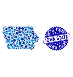 Blue Star Iowa State Map Mosaic And Textured Seal