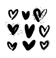 Hand Drawn Doodle Hearts Set Black Spray Can