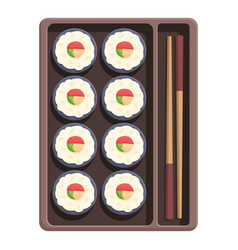 Wooden Box With Sushi Icon Cartoon Asian