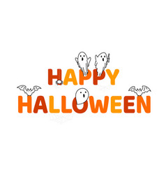 Happy Halloween Text Banner With Ghosts Bats And