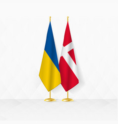 Ukraine And Denmark Flags On Flag Stand