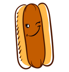 Winking Hot Dog On White Background