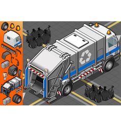 Isometric White Garbage Truck In Rear View