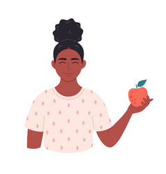 Smiling Black Woman With Apple Healthy Food