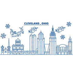 Usa Ohio Cleveland Winter City Skyline Merry